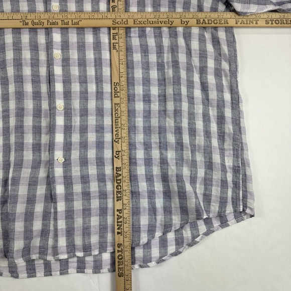 Jos A Bank Reserve Linen Blend Shirt Mens 2XL Button Up Purple Gray Plaid Check‎ - Picture 4 of 6